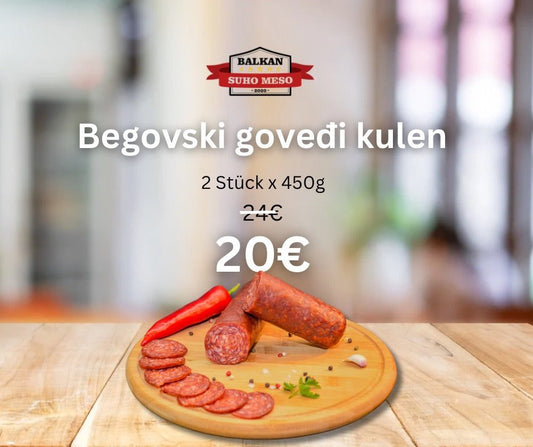 2x hausgemachter Begovski Goveđi Kulen mit Halal-Rindfleisch